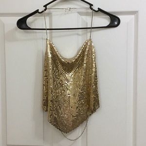 Express Gold Chainmail Backless Halter Top